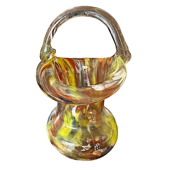 Hand Blown Multicolor Art Glass Pitcher & Basket (set of 2) - Picture 4 of 7